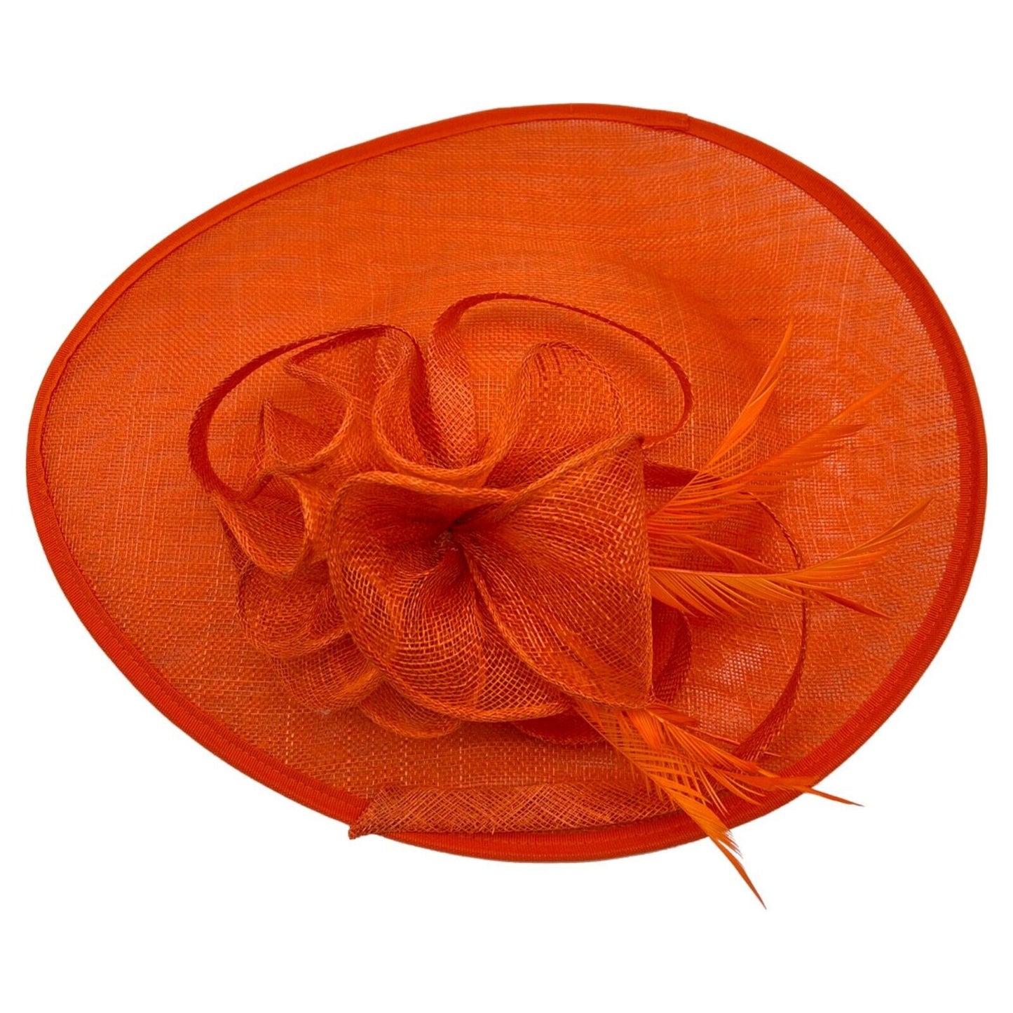 Large Sinamay Hatinator with Flower and Feather Fascinator Headband Clip Wedding Royal Ascot Race