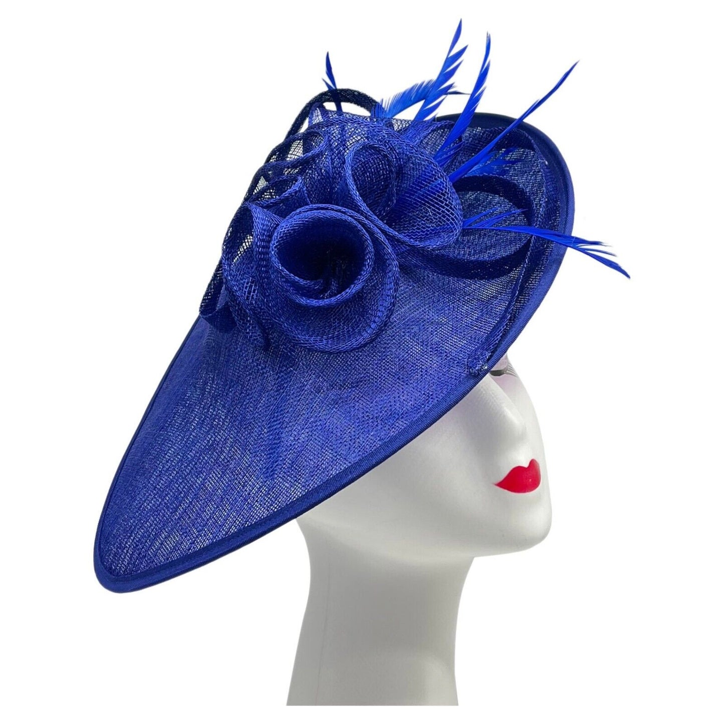 Large Sinamay Hatinator with Flower and Feather Fascinator Headband Clip Wedding Royal Ascot Race