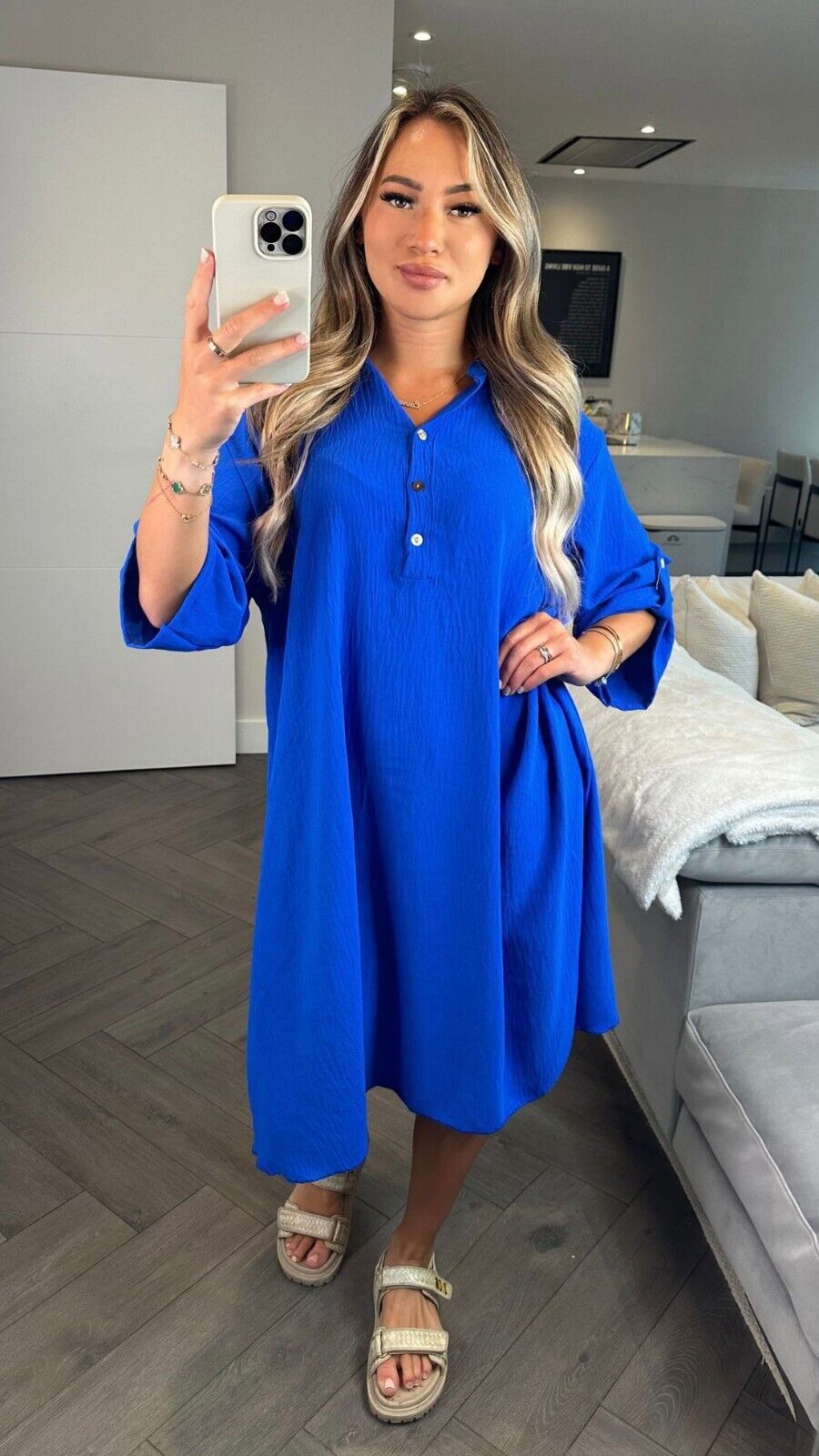 Ladies Button Up Sleeves Maxi Dress