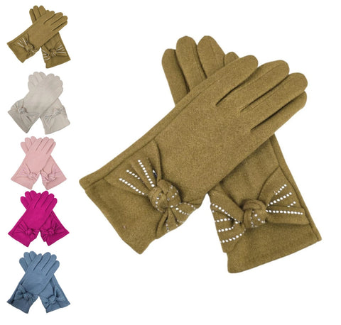 Women Winter Gloves Soft Cosy Thermal Warm Fleece Ladies Bow Gloves Touch Screen