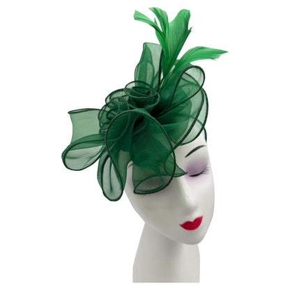Women's Fascinator Headband Clip Mesh Net Rose Bouquet with Big Bow Flower Feather Wedding Royal Ascot Race