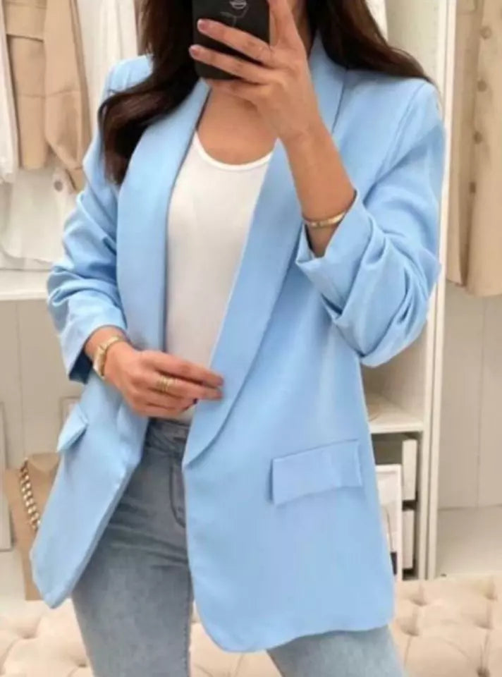 Women's Ruched Sleeve Fully Lined Blazer Collared Casual Formal Jacket