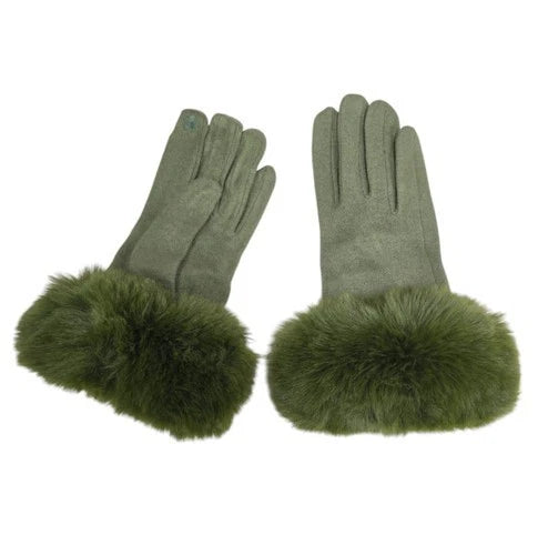 Women Winter Gloves Cashmere Blend Soft Warm Faux Fur Cuffs Ladies Fashion Glove