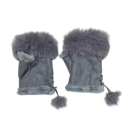 Women Ladies Winter Fur Fingerless Gloves Mittens Soft Warm Fleece Lined UK