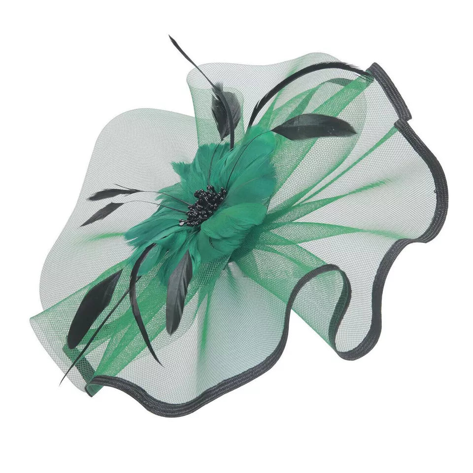 Large Feather Flower Fascinator Headband Clip Hair Hat Wedding Royal Ascot Race