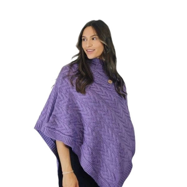 Women's Luxury Aran Cable Knit Poncho Button Neck Warm Winter Cape Shawl Wrap
