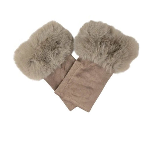 Women's Faux Suede Fingerless Gloves Fur Soft Warm Fleece Lined Mittens Gloves