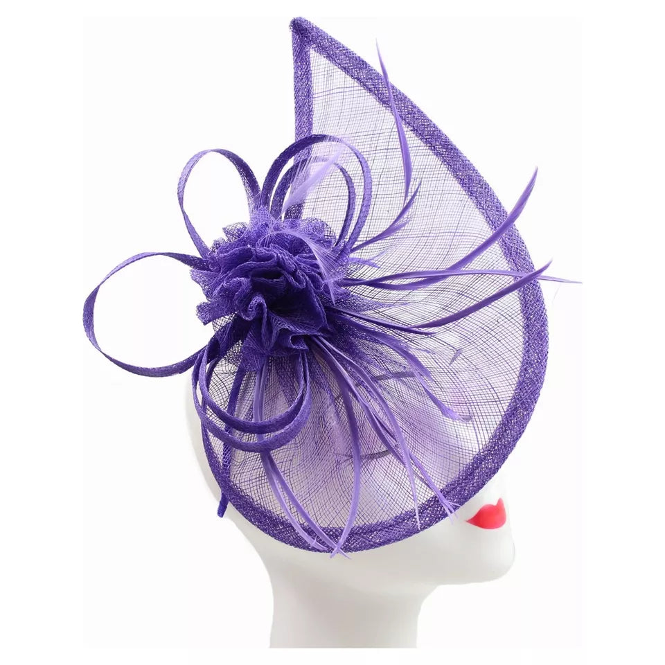 Sinamay Teardrop Flower Fascinator Headband Clip with Feathers Wedding Races