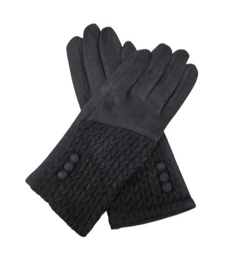 Women's Winter Gloves Buttons Pattern Cashmere Blend Soft Cozy Warm Ladies Fashion Gloves