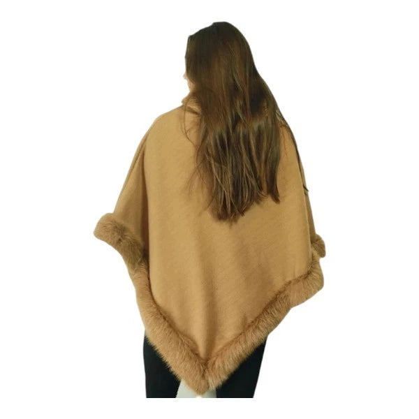 Women's Soft Cozy Stylish Poncho with Faux Fur Trim Winter Warm Ladies Cape Coat Wrap UK