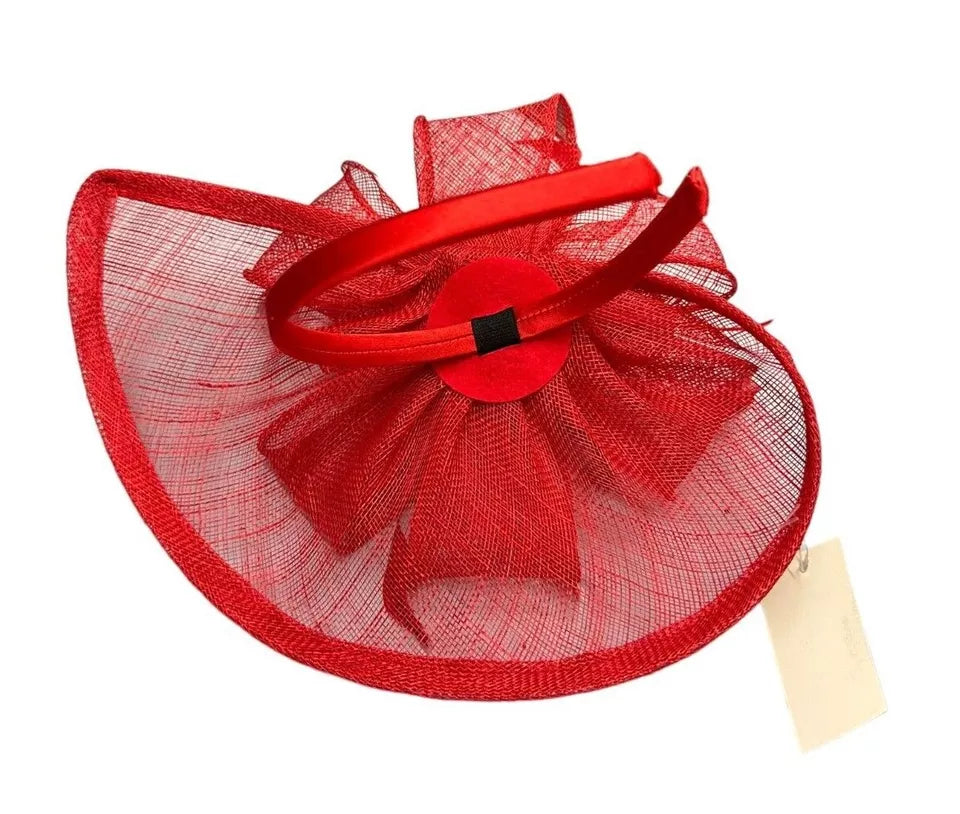 Sinamay Bow and Feather Teardrop Fascinator Headband & Clip Wedding Hat Race Royal Ascot Party
