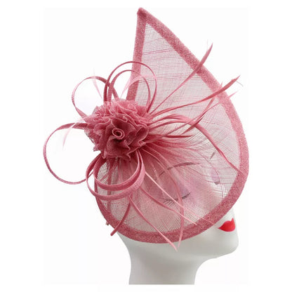 Sinamay Teardrop Flower Fascinator Headband Clip with Feathers Wedding Races