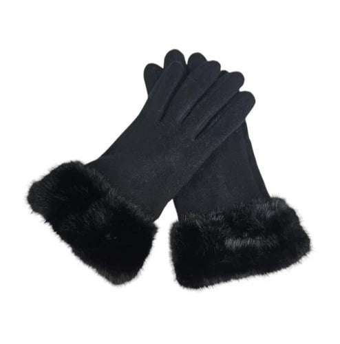 Women's Warm Winter Gloves Ladies Cashmere Blend Soft Faux Fur Cuffs Thermal Lined Touch Screen Gloves