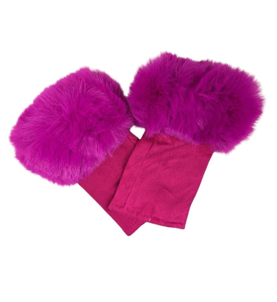 Women's Faux Suede Fingerless Gloves Fur Soft Warm Fleece Lined Mittens Gloves
