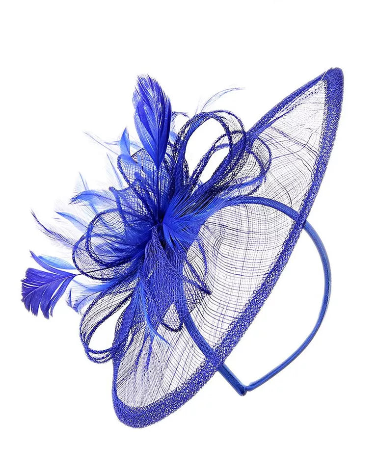 Sinamay Bow and Feather Teardrop Fascinator Headband & Clip Race Royal Ascot Party