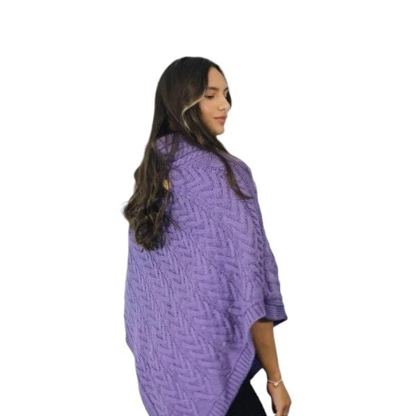 Women's Luxury Aran Cable Knit Poncho Button Neck Warm Winter Cape Shawl Wrap