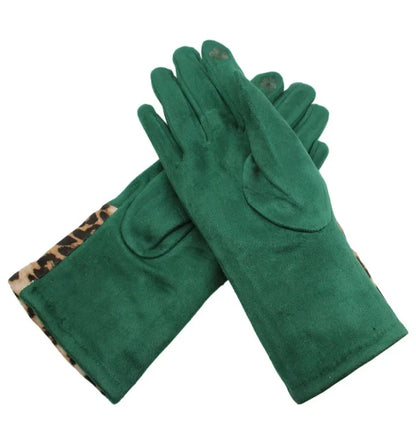 Women's Fleece Lined Fashion Gloves Leopard Print Cuffs Winter Warm Cosy Gloves