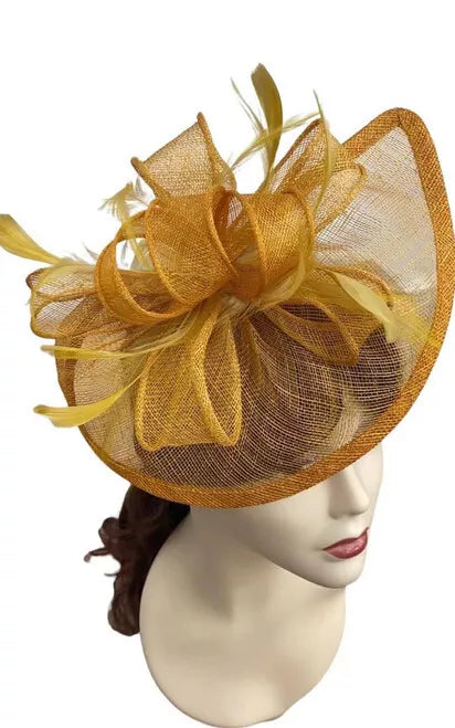 Sinamay Bow and Feather Teardrop Fascinator Headband & Clip Wedding Hat Race Royal Ascot Party