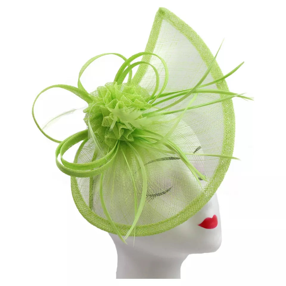 Sinamay Teardrop Flower Fascinator Headband Clip with Feathers Wedding Races
