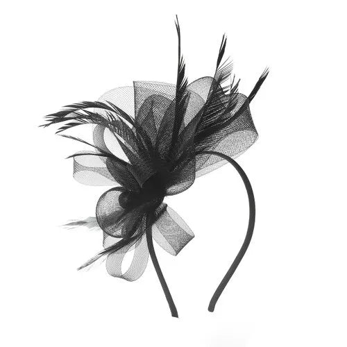 Looped Mesh Flower Feathers Pearl Fascinator Headband Alice band Wedding Ladies Day Royal Ascot Race