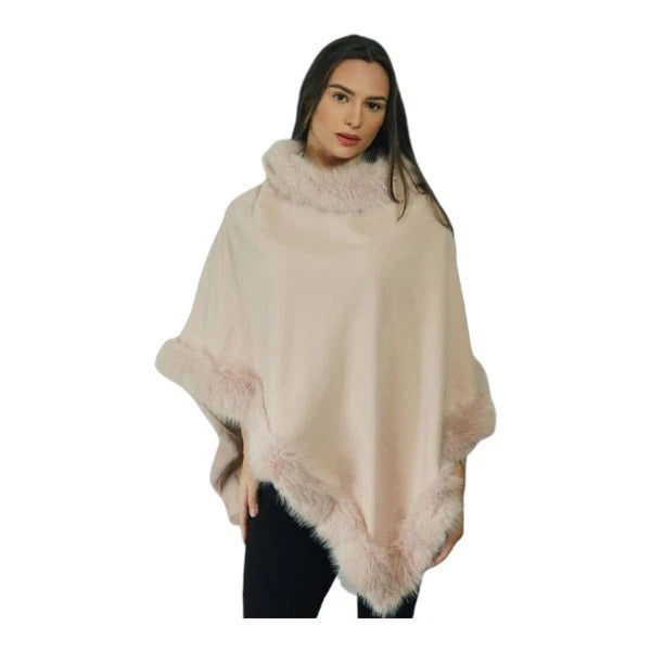 Women's Soft Cozy Stylish Poncho with Faux Fur Trim Winter Warm Ladies Cape Coat Wrap UK