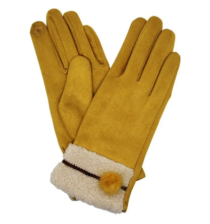 Women's Fleece Lined Cosy Winter Warm Gloves Ladies Faux Fur Cuffs Pom Pom Glove