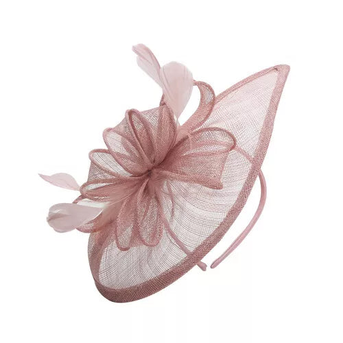 Sinamay Bow and Feather Teardrop Fascinator Headband & Clip Wedding Hat Race Royal Ascot Party