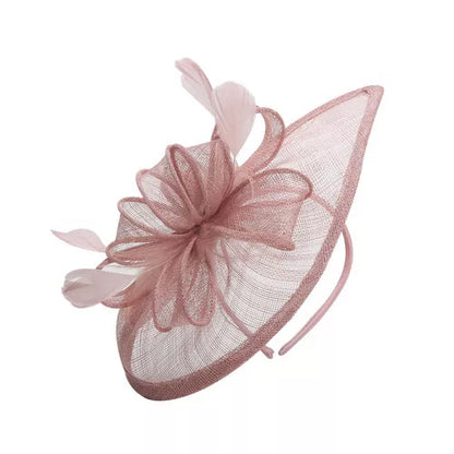 Sinamay Bow and Feather Teardrop Fascinator Headband & Clip Wedding Hat Race Royal Ascot Party