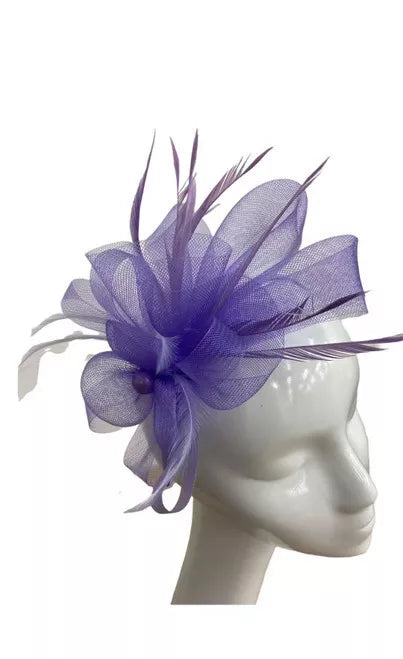 Looped Mesh Flower Feathers Pearl Fascinator Headband Alice band Wedding Ladies Day Royal Ascot Race