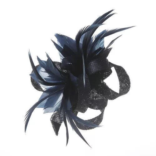 Small Double Flower Feather Hair Clip Fascinator Wedding Ladies Day Race Royal Ascot