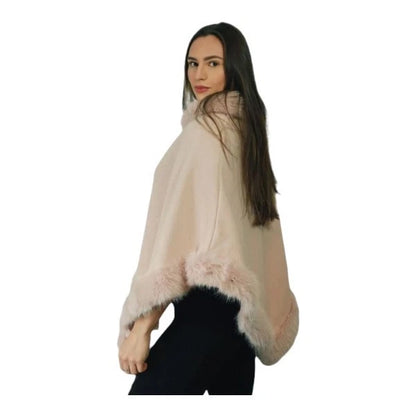 Women's Soft Cozy Stylish Poncho with Faux Fur Trim Winter Warm Ladies Cape Coat Wrap UK