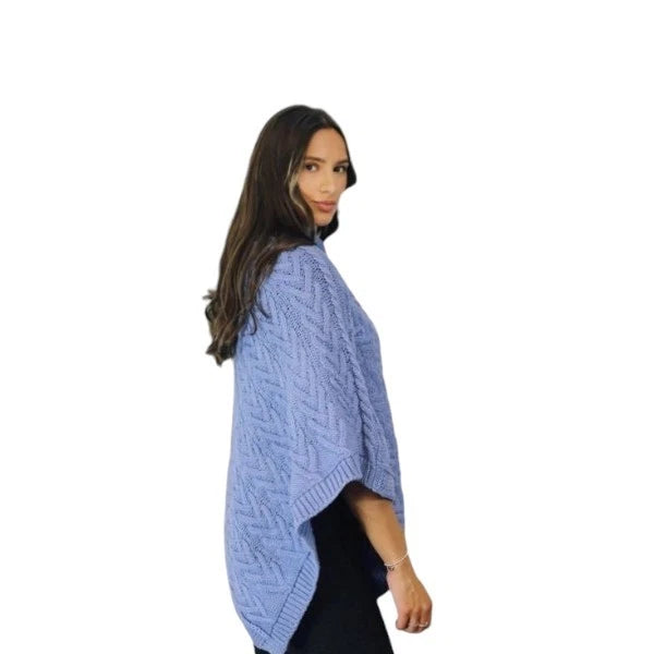 Women's Luxury Aran Cable Knit Poncho Button Neck Warm Winter Cape Shawl Wrap