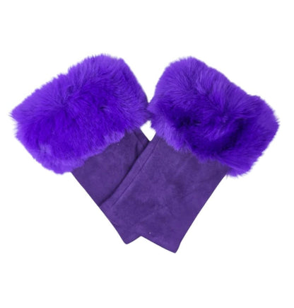 Women's Faux Suede Fingerless Gloves Fur Soft Warm Fleece Lined Mittens Gloves