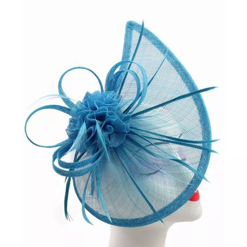 Sinamay Teardrop Flower Fascinator Headband Clip with Feathers Wedding Races