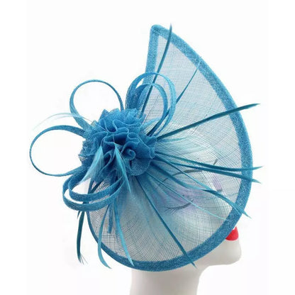 Sinamay Teardrop Flower Fascinator Headband Clip with Feathers Wedding Races