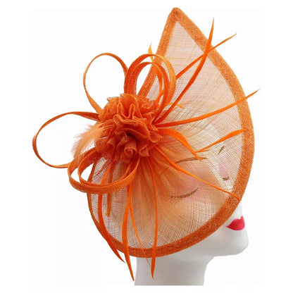 Sinamay Teardrop Flower Fascinator Headband Clip with Feathers Wedding Races