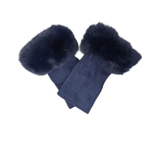 Women's Faux Suede Fingerless Gloves Fur Soft Warm Fleece Lined Mittens Gloves