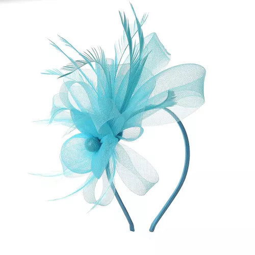 Looped Mesh Flower Feathers Pearl Fascinator Headband Alice band Wedding Ladies Day Royal Ascot Race