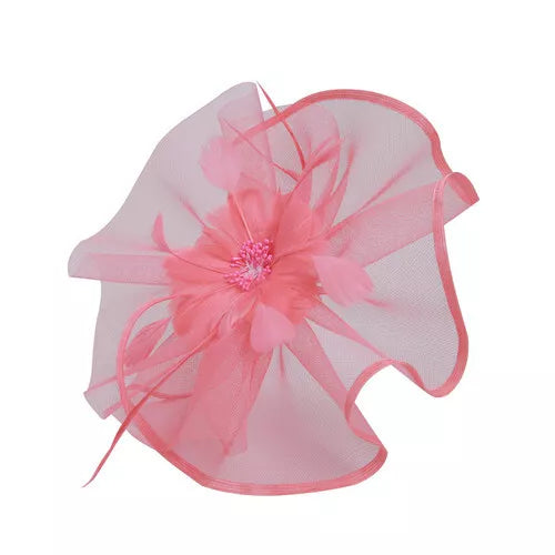 Large Feather Flower Fascinator Headband Clip Hair Hat Wedding Royal Ascot Race