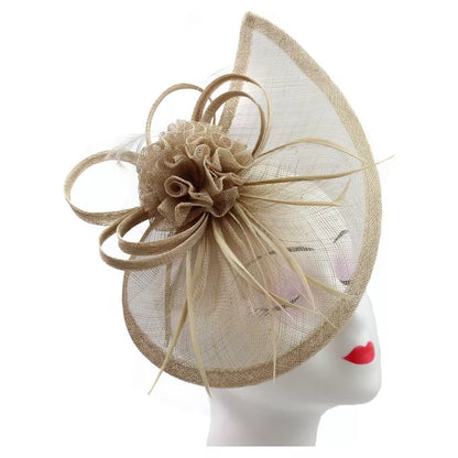 Sinamay Teardrop Flower Fascinator Headband Clip with Feathers Wedding Races