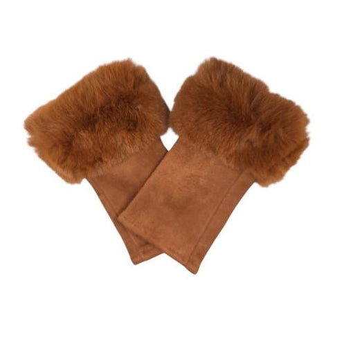 Women's Faux Suede Fingerless Gloves Fur Soft Warm Fleece Lined Mittens Gloves