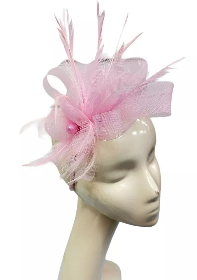 Looped Mesh Flower Feathers Pearl Fascinator Headband Alice band Wedding Ladies Day Royal Ascot Race