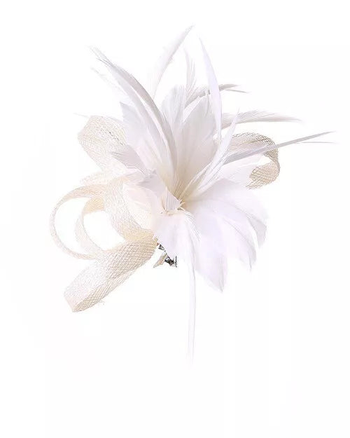 Small Double Flower Feather Hair Clip Fascinator Wedding Ladies Day Race Royal Ascot