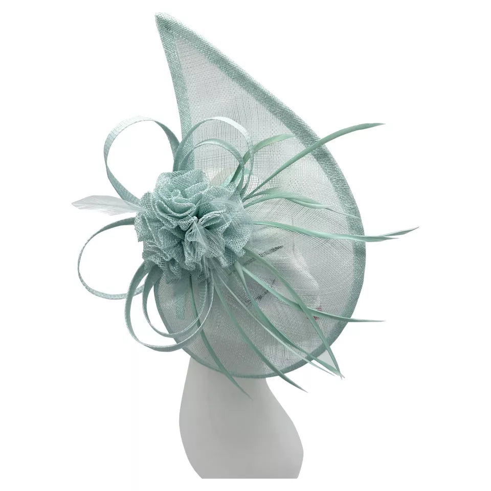 Sinamay Teardrop Flower Fascinator Headband Clip with Feathers Wedding Races