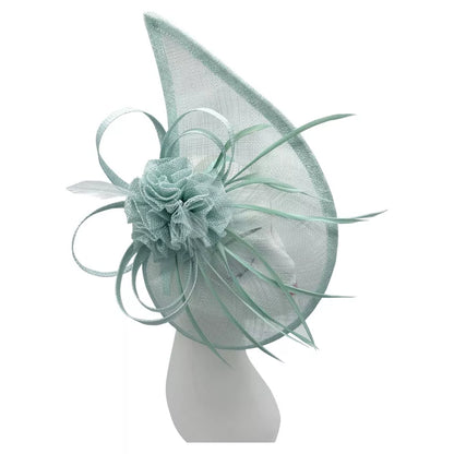 Sinamay Teardrop Flower Fascinator Headband Clip with Feathers Wedding Races