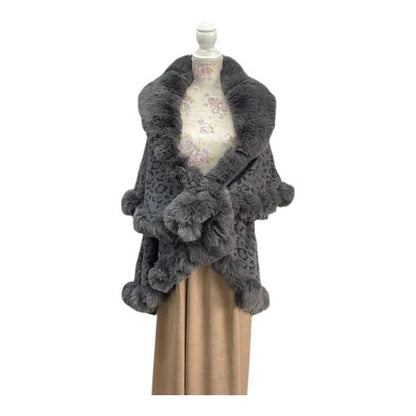 Womens Soft Double Layered Poncho Fleece Faux Fur Collar & Cuffs Ladies Luxury Poncho Cape Shawl Wrap