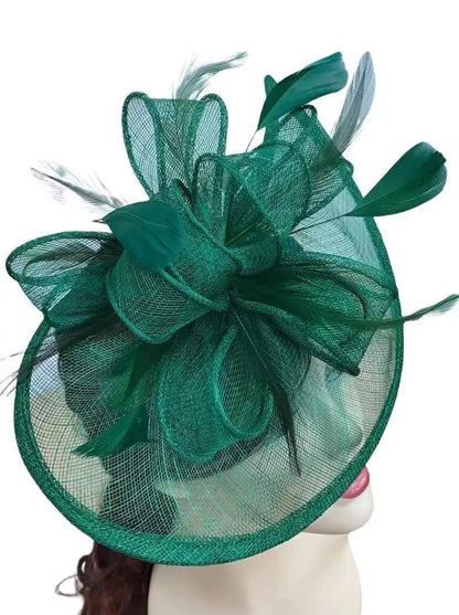 Sinamay Bow and Feather Teardrop Fascinator Headband & Clip Wedding Hat Race Royal Ascot Party