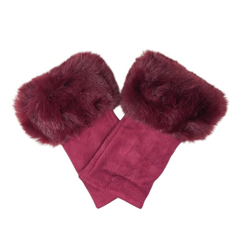 Women's Faux Suede Fingerless Gloves Fur Soft Warm Fleece Lined Mittens Gloves