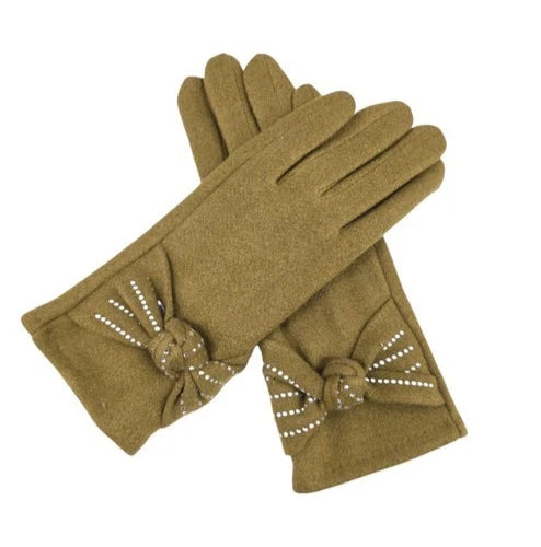 Women Winter Gloves Soft Cosy Thermal Warm Fleece Ladies Bow Gloves Touch Screen