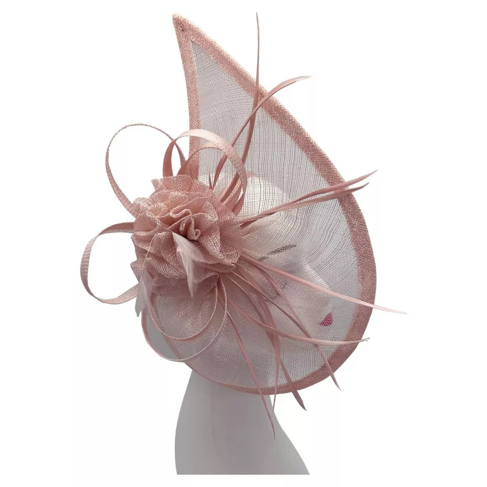 Sinamay Teardrop Flower Fascinator Headband Clip with Feathers Wedding Races